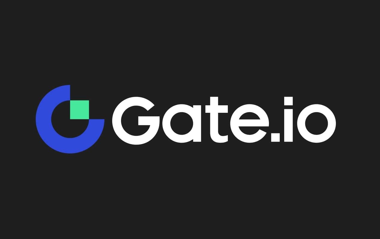 Логотип криптовалютной биржи Gate.io на темном фоне