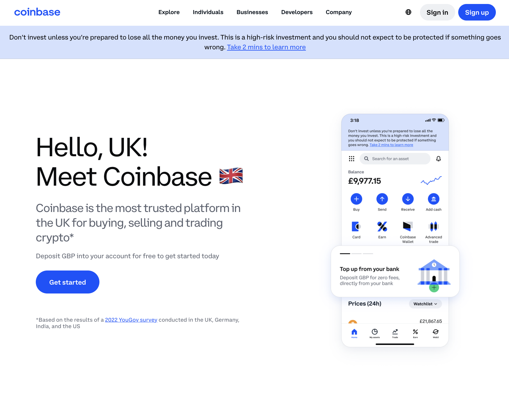 Главная страница Coinbase.com