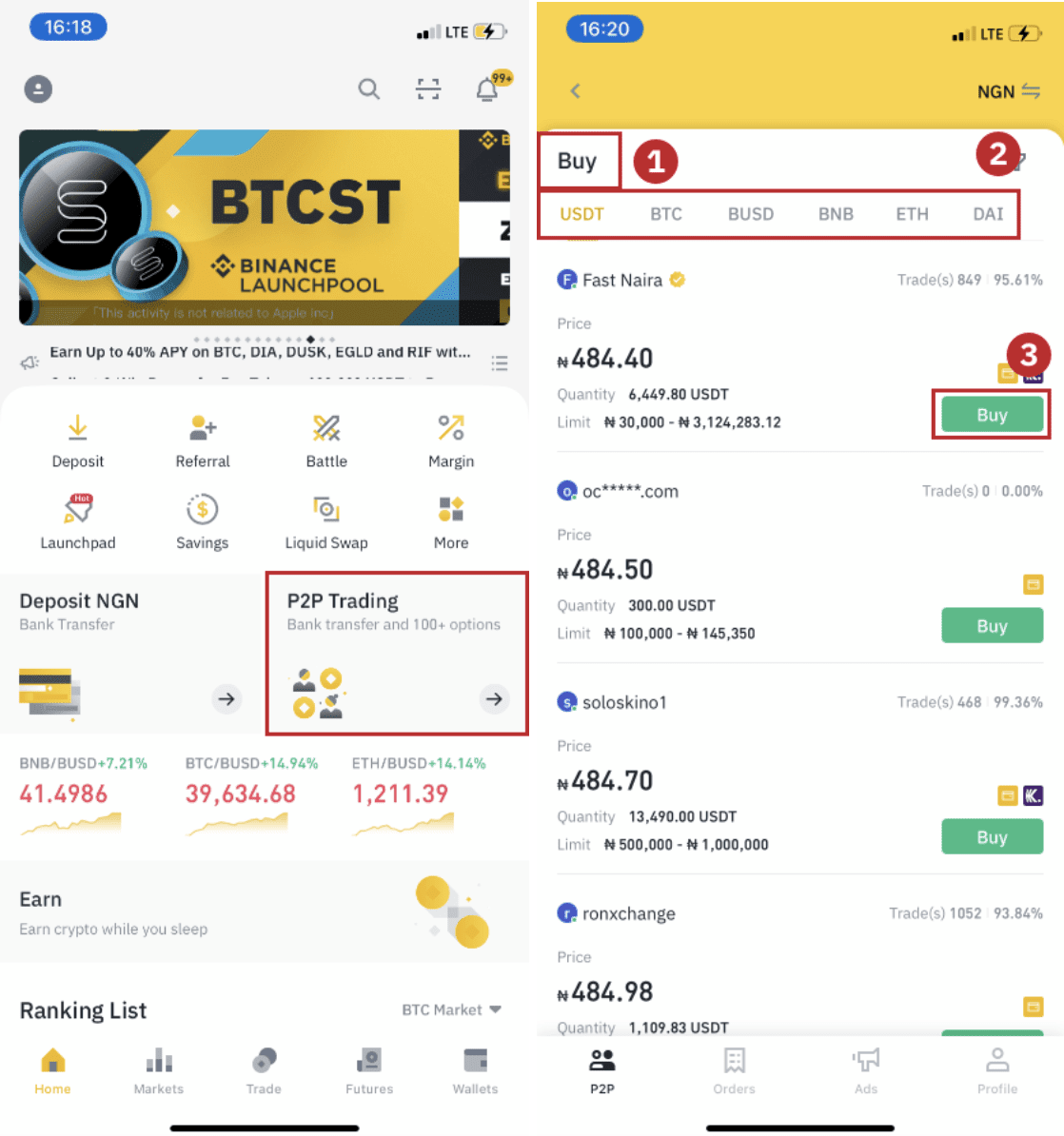 Как купить USDT через P2P на Binance