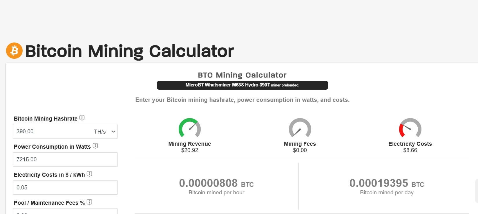 BTC майнинг калькулятор