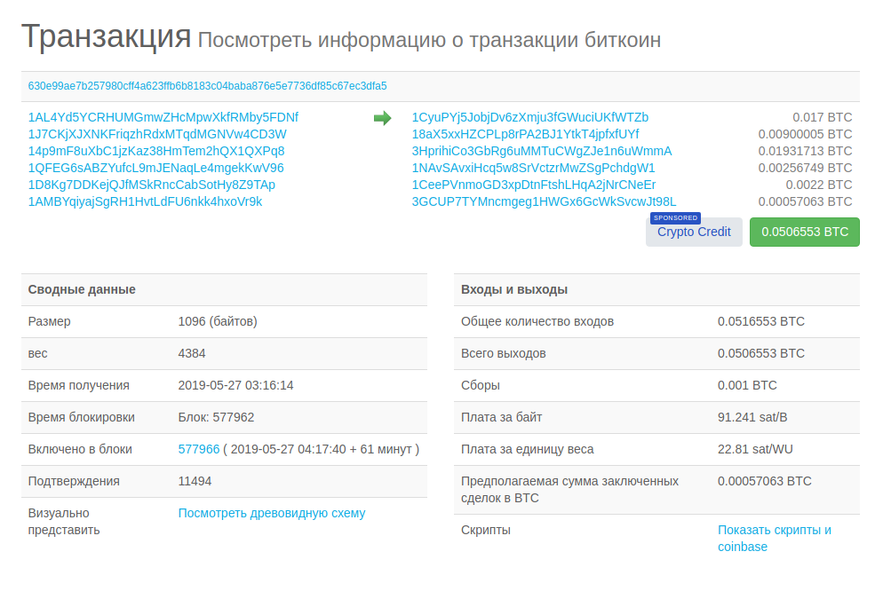 Транзакции биткоин